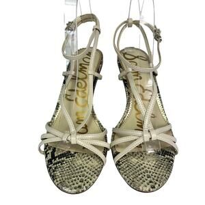 SAM EDELMAN Sandal Shoes Womens 8 Pippa Heeled Strappy Snake Footbed Cream